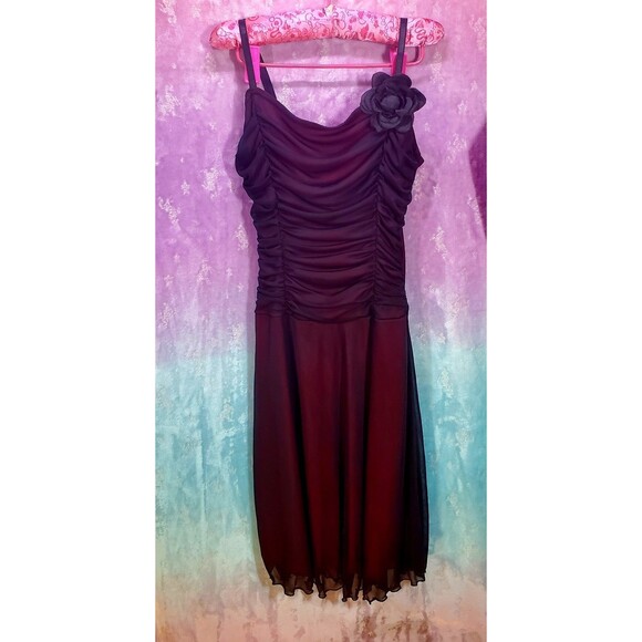 La Belle Dress Vintage Burgundy Frilly Ruffle Ruched Dance Prom Y2K Goth Flower - Picture 1 of 9